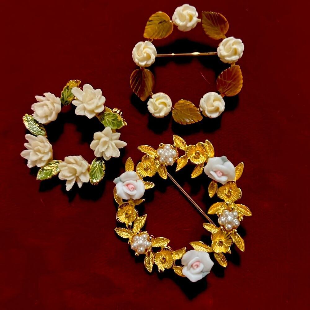 Three Vintage Gold Brooches